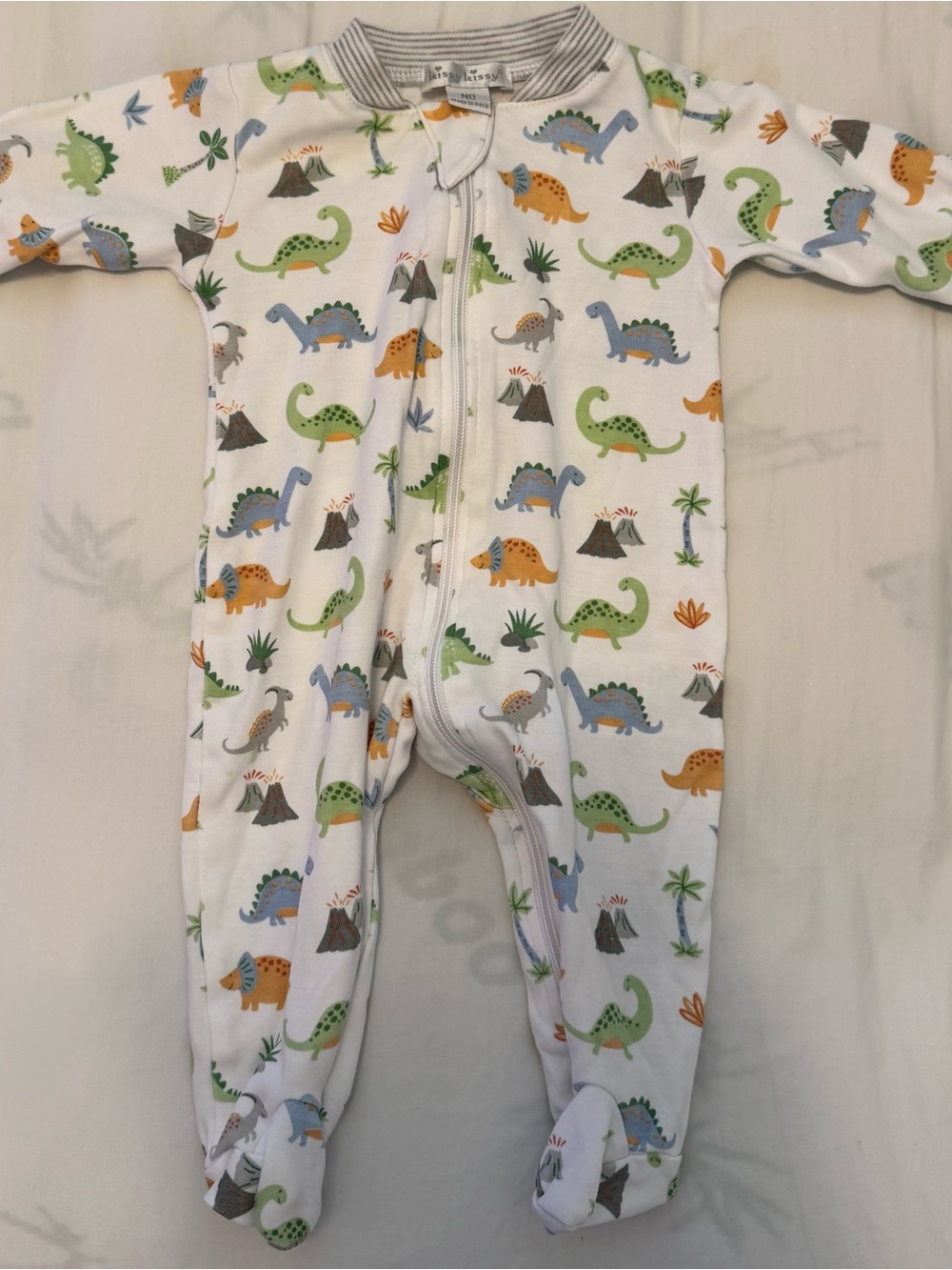 Kissy Kissy White Footed One-Piece with Multicolor Dinosaur Print